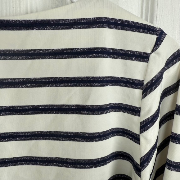 J.McLaughlin XS Striped Boatneck Top Metallic Gold Button Accent Navy White - Picture 7 of 7